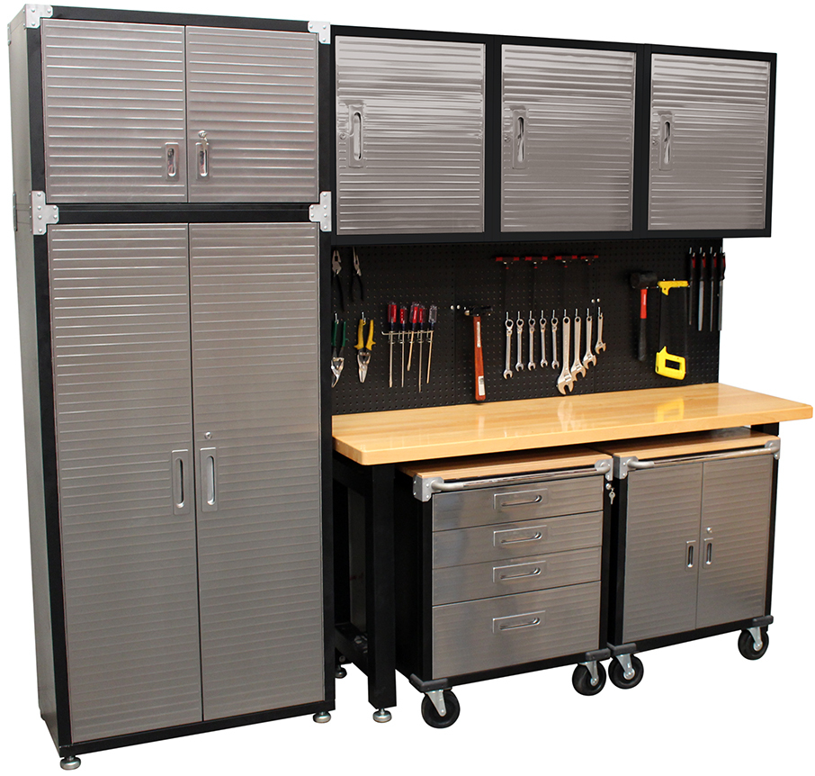 9 Piece Standard Garage Storage System Timber Workbench 