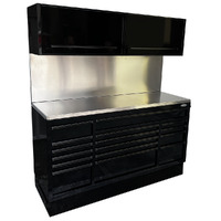 MAXIM 72” Black Workstation with 16 Drawers, Splashback, 2 x Cabinets - Heavy Duty Stationary Work Area with Massive Tool Stor
