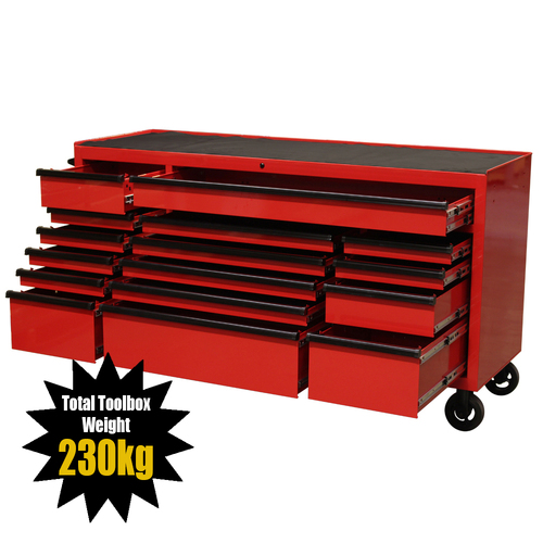 MAXIM 72” Red Roll Cabinet Toolbox with 16 Drawers - Professional Mechanic  Tool Box Storage for Work