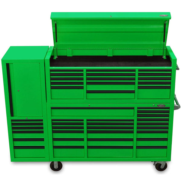 HaverfordJPT 60” Combo - 60” Roll cabinet, 60” Top chest, 20” Side locker MAXIM 80” Green 43 Drawer Top Chest & Roll Cabinet Toolbox - Latch Lock on Drawers