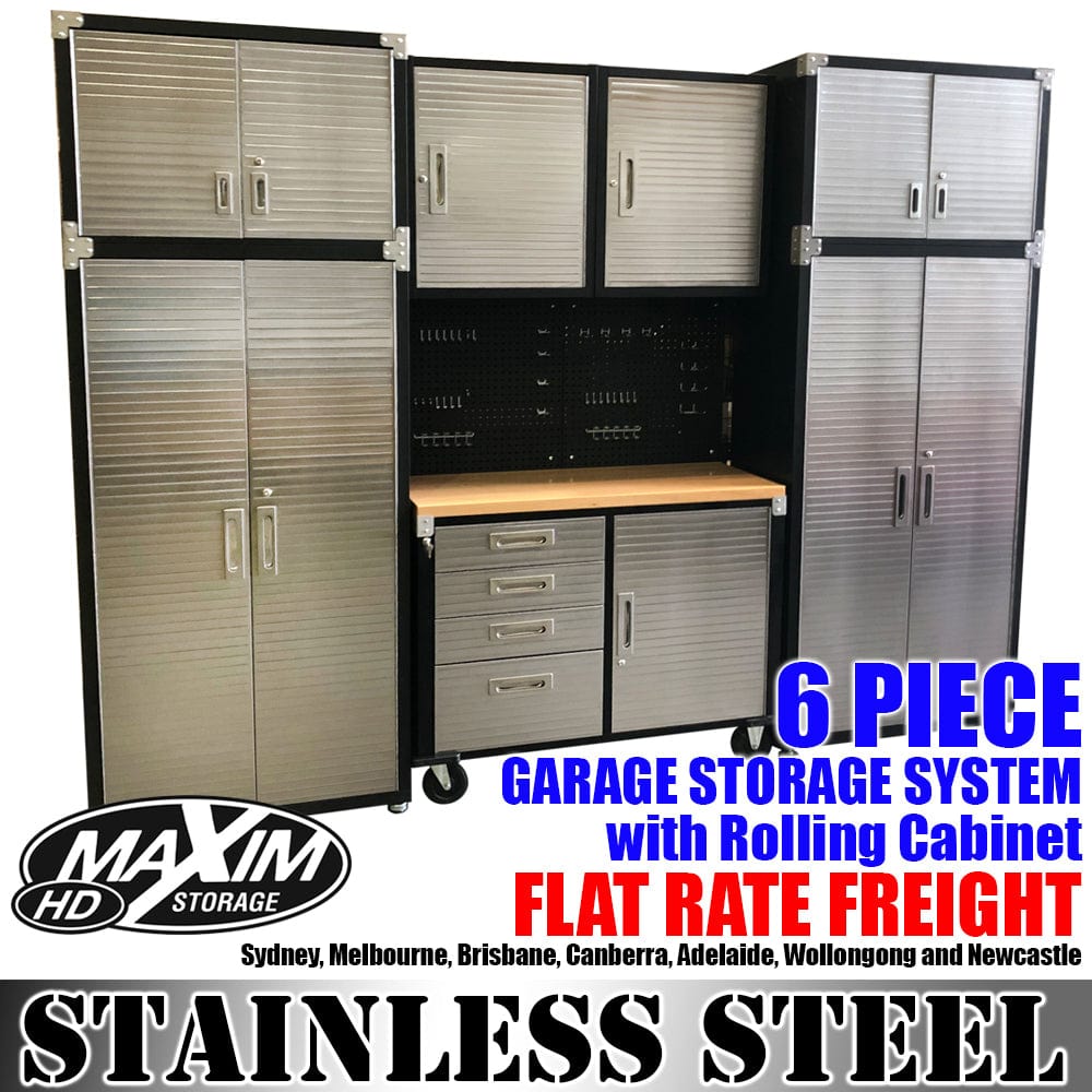 HaverfordJPT GS - 8 piece MAXIM HD 8 Piece Mid Size Garage Storage System Timber Roll Cabinet 4 Drawers