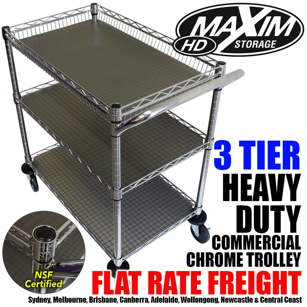 Maxim HD 3 Tier Trolley MAXIM Commercial 3 Tier Heavy Duty Utility Trolley Cart