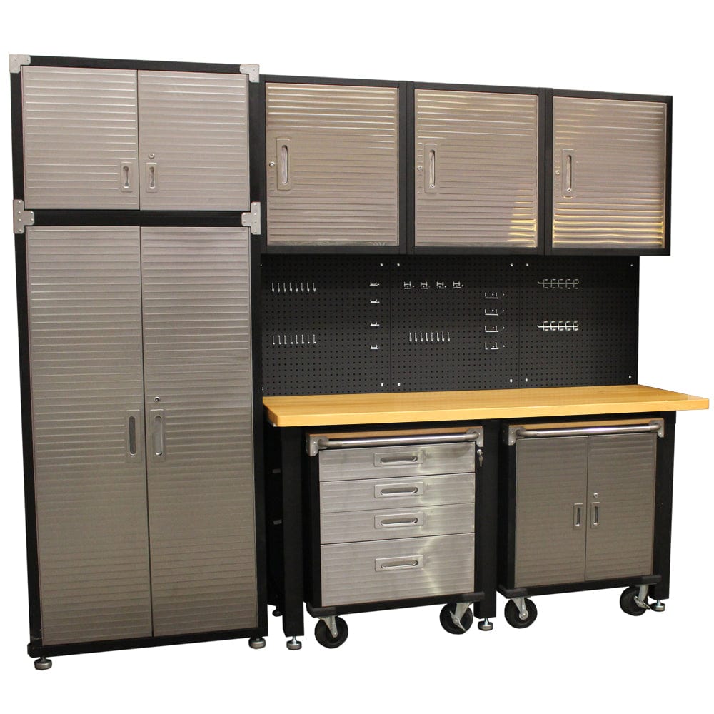 Maxim HD GS - 10 piece Timber Top MAXIM 10 Piece Garage Storage System+ Mounting Kit - Workbench, Upright Cabinet & Extensions