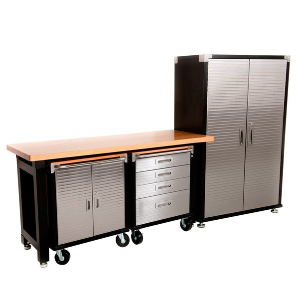 Maxim HD GS - 4 piece Timber Top MAXIM HD 4 Piece Supersize Garage Storage System with Timber Workbench and Steel Upright Cabinet