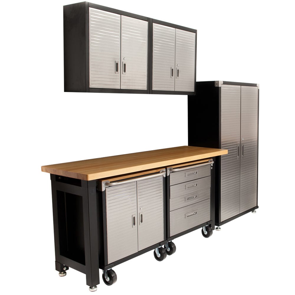 Maxim HD GS - 6 piece MAXIM HD 6 Piece Standard Garage Storage System Workbench, Steel Upright Cabinet and Overhead Hanging Wall Cabinets