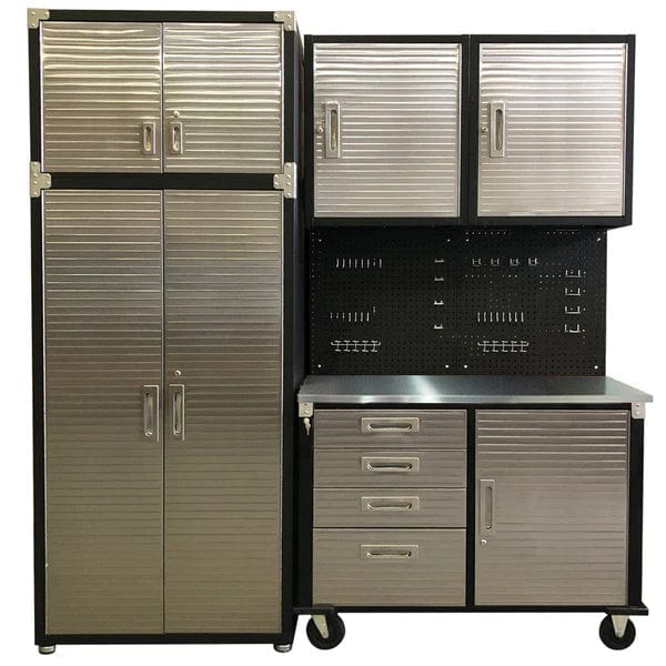 Maxim HD GS - 6 piece Stainless Steel Top MAXIM HD 6 Piece Mid Size Garage Storage System Timber Roll Cabinet 4 Drawers