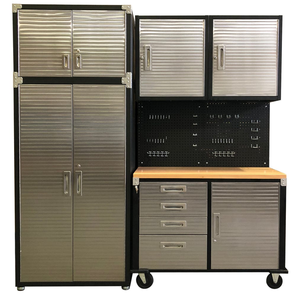 Maxim HD GS - 6 piece Timber Top MAXIM HD 6 Piece Mid Size Garage Storage System Timber Roll Cabinet 4 Drawers