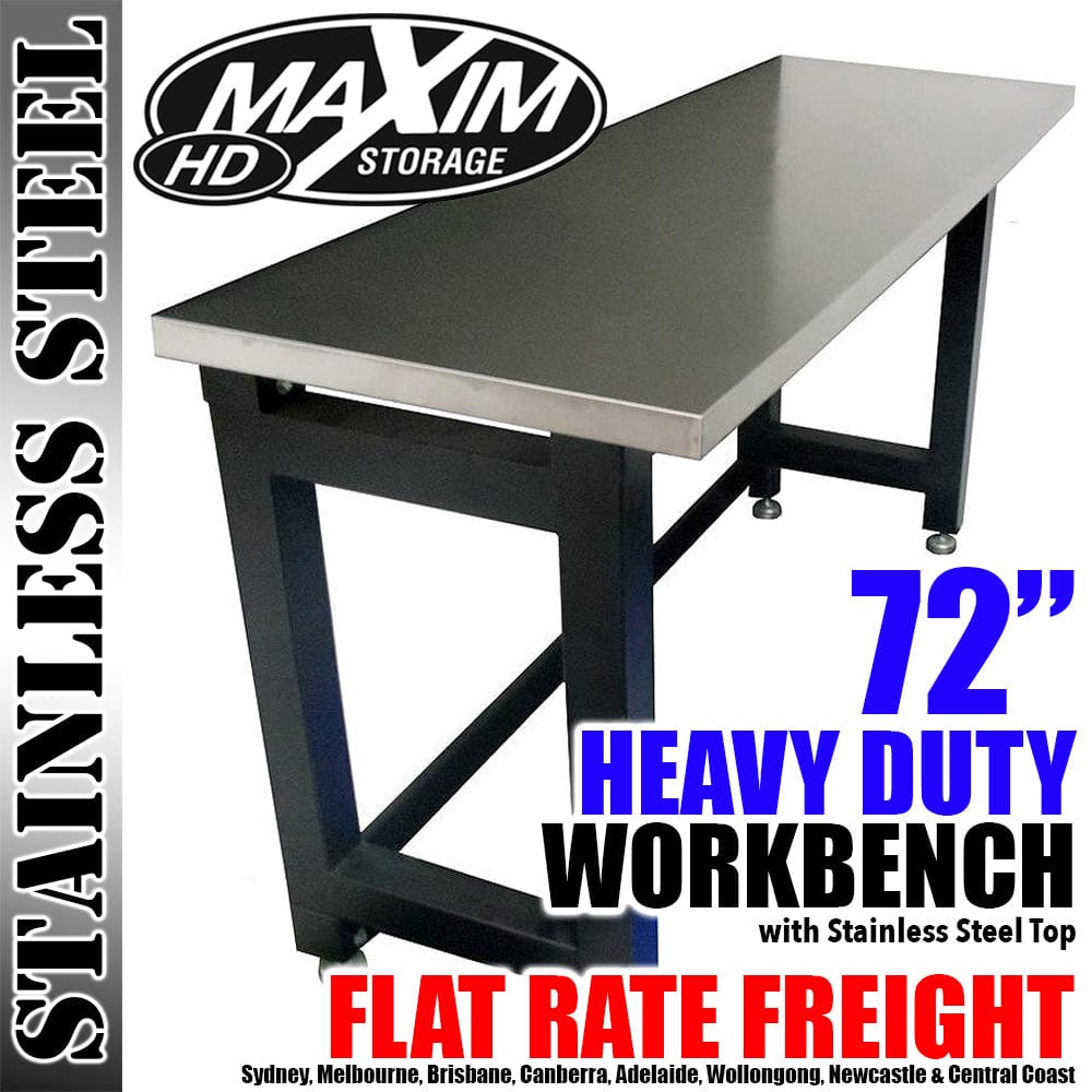 Maxim HD GS - 72" Workbench MAXIM HD 72 inch Stainless Steel Top Workbench Garage Work Bench Top Table Surface 4 Legs