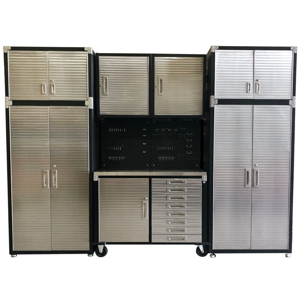 Maxim HD GS - 8 piece MAXIM HD 8 Piece Mid Size Garage Storage System Stainless Steel Top Roll Cabinet 8 Drawers