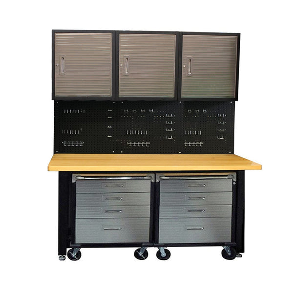 Maxim HD GS - 9 piece Timber Top MAXIM 8 Piece Garage Storage System & Mounting Kit - Workbench, Peg Board & Roll Cabinets