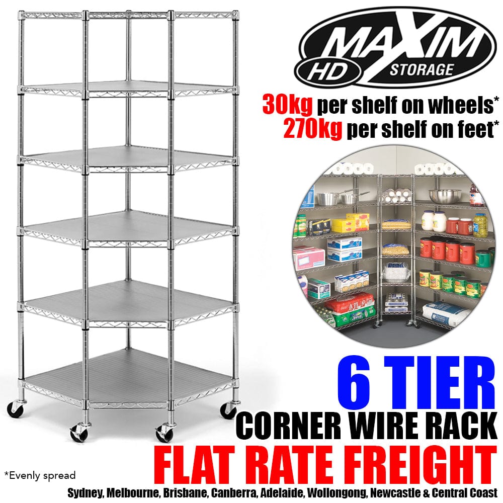 Wire Shelf Rack System MAXIM 6 Tier Commercial Corner Wire Rack Shelving System – Just Pro Tools