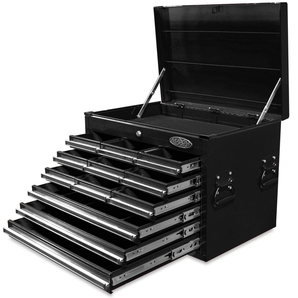 Maxim Pro Series 27” Combo - 27” Roll cabinet, 27” Top chest MAXIM 27" Black 19 Drawer Combo Top Tool Chest & Roll Cabinet Toolbox