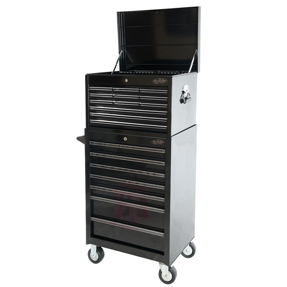 Maxim Pro Series 27” Combo - 27” Roll cabinet, 27” Top chest MAXIM 27" Black 19 Drawer Top Tool Chest & Roll Cabinet Toolbox