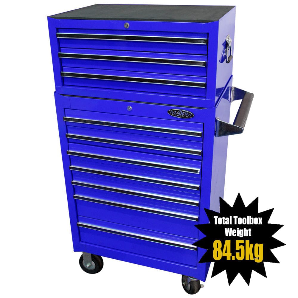 Maxim Pro Series 27” Combo - 27” Roll cabinet, 27” Top chest MAXIM 27" Blue 10 Drawer Combo Intermediate Box & Roll Cabinet