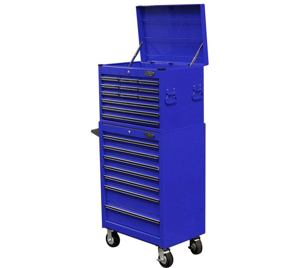 Maxim Pro Series 27” Combo - 27” Roll cabinet, 27” Top chest MAXIM 27" Blue 19 Drawer Combo Top Tool Chest & Roll Cabinet Toolbox