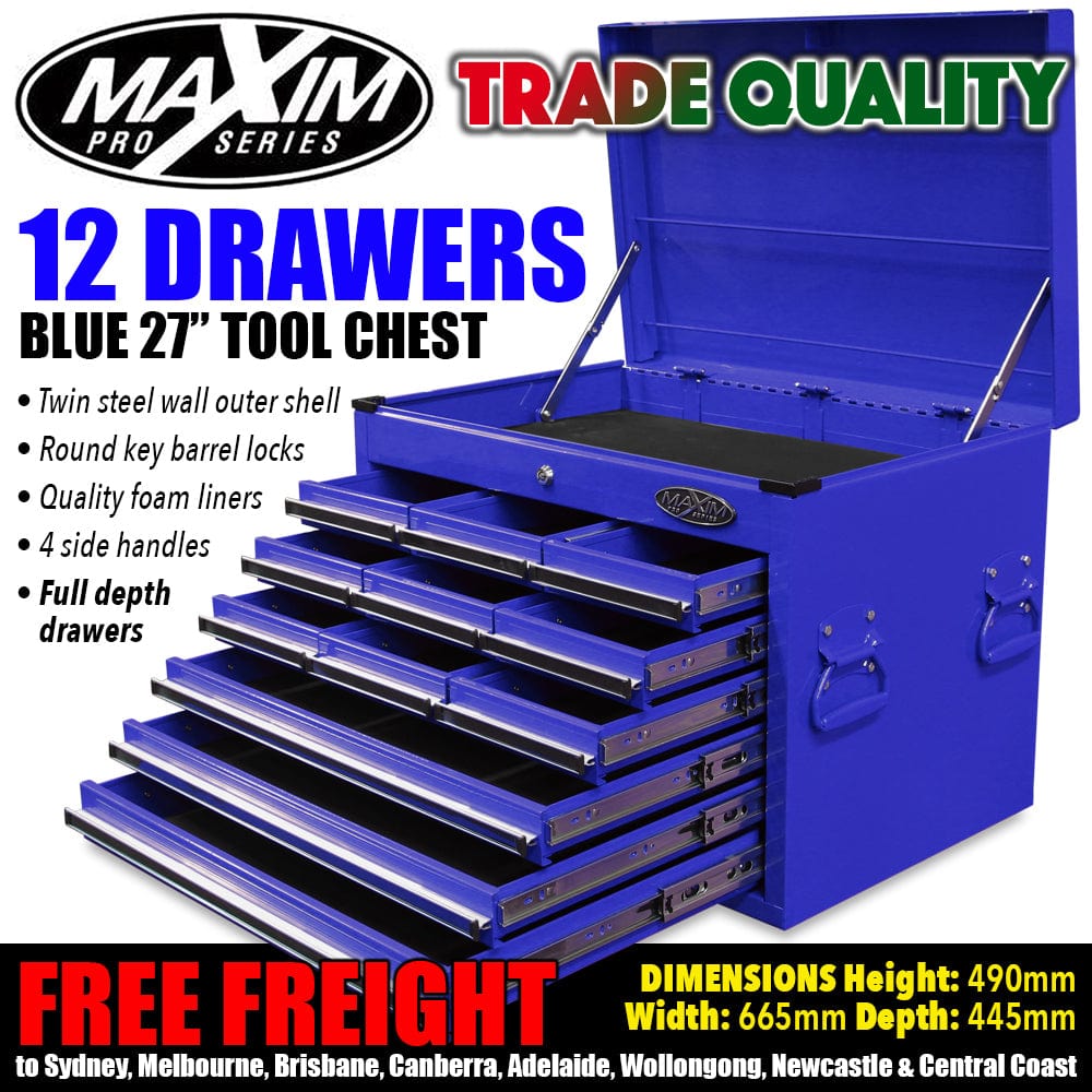 Maxim Pro Series 27” Top chest MAXIM 27" Blue 12 Drawer Top Chest Toolbox