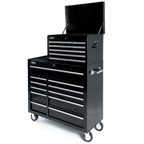 Maxim Pro Series 42” Combo - 42” Roll cabinet, 27” Top Chest MAXIM 42" Black 23 Drawer Combo Toolbox & Roll Cabinet