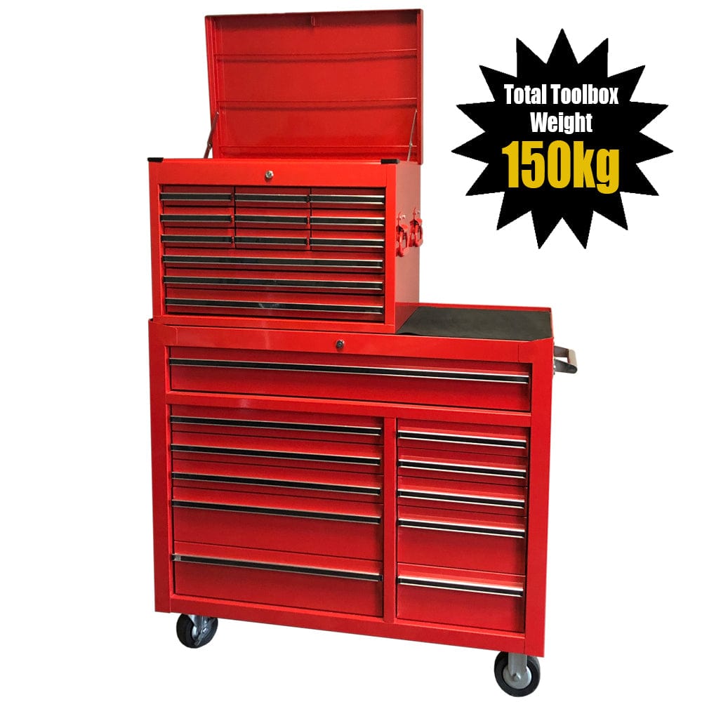 Maxim Pro Series 42” Combo - 42” Roll cabinet, 27” Top Chest MAXIM 42" Red 23 Drawer Combo Toolbox & Roll Cabinet