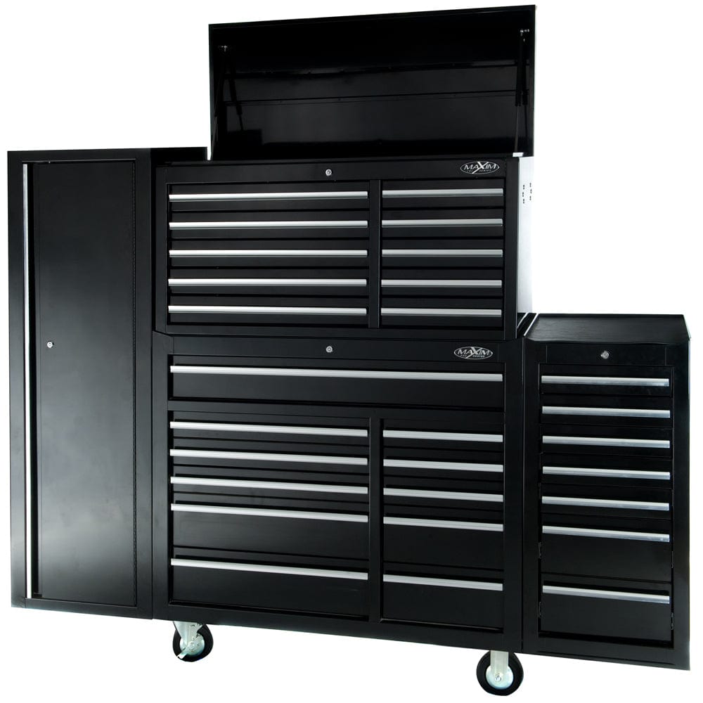 Maxim Pro Series 42” Combo - 42” Roll cabinet, 42” Top chest, 42” Side locker, 42” Side Cabinet MAXIM 76" Black 30 Drawer Combo Tool Box - Top Chest, Roll Cabinet, Locker, Side Cabinet Toolbox