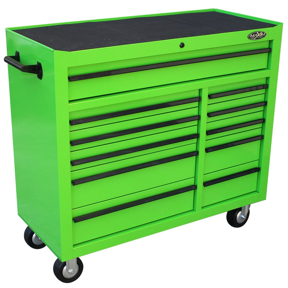 maxim Pro Series 42” Combo - 42” Roll cabinet, 42” Top chest, 42” Side locker, 42” Side Cabinet MAXIM 76" Green 28 Drawer Combo Green Tool Box - Top Chest, Roll Cabinet, Locker, Side Cabinet Toolbox