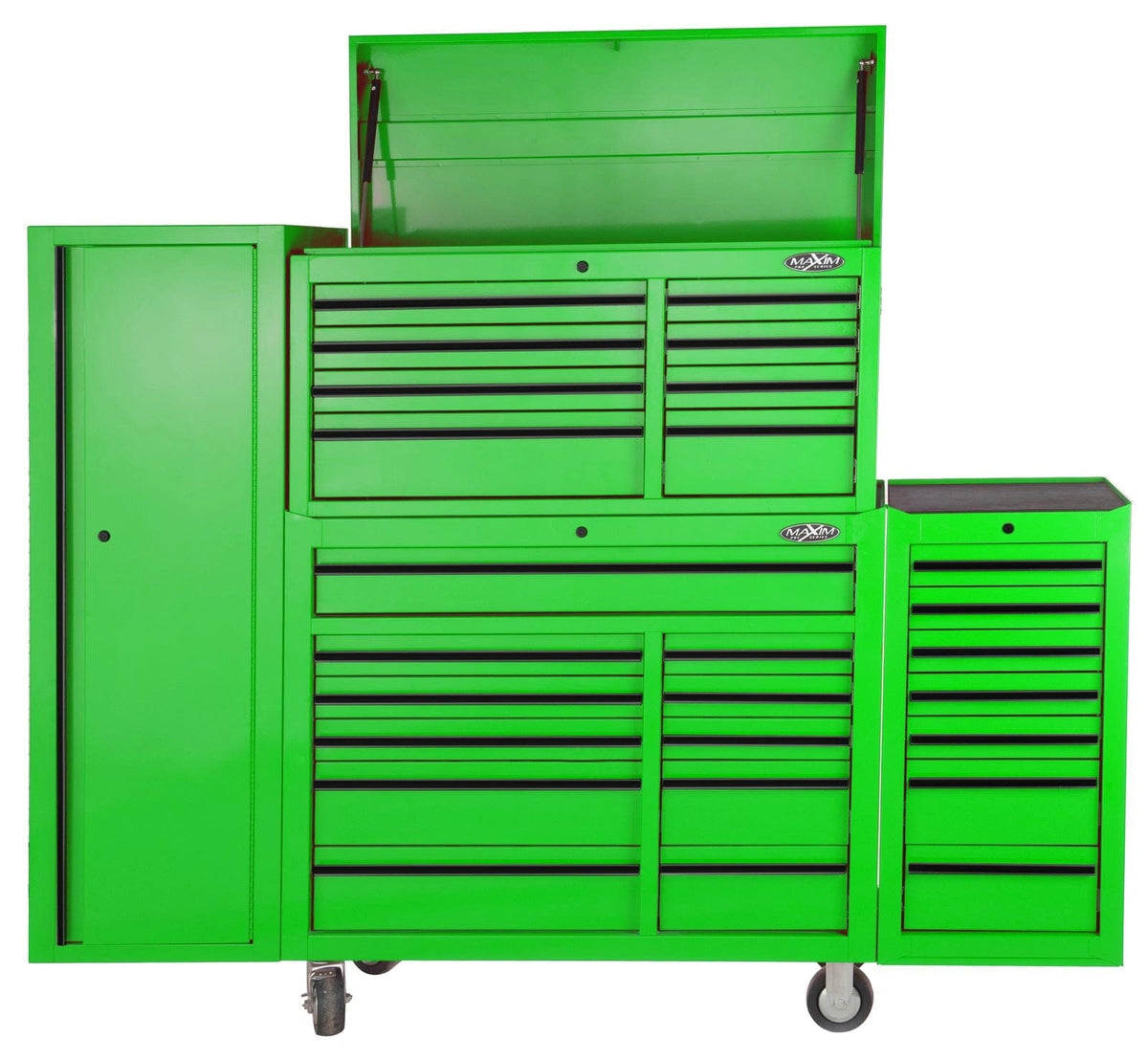 maxim Pro Series 42” Combo - 42” Roll cabinet, 42” Top chest, 42” Side locker, 42” Side Cabinet MAXIM 76" Green 28 Drawer - Top Chest, Roll Cabinet, Locker, Side Cabinet Toolbox