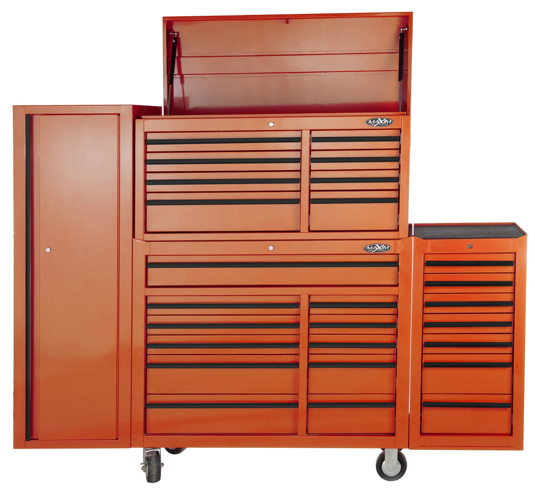 maxim Pro Series 42” Combo - 42” Roll cabinet, 42” Top chest, 42” Side locker, 42” Side Cabinet MAXIM 76" Orange 28 Drawer - Top Chest, Roll Cabinet, Locker, Side Cabinet Toolbox