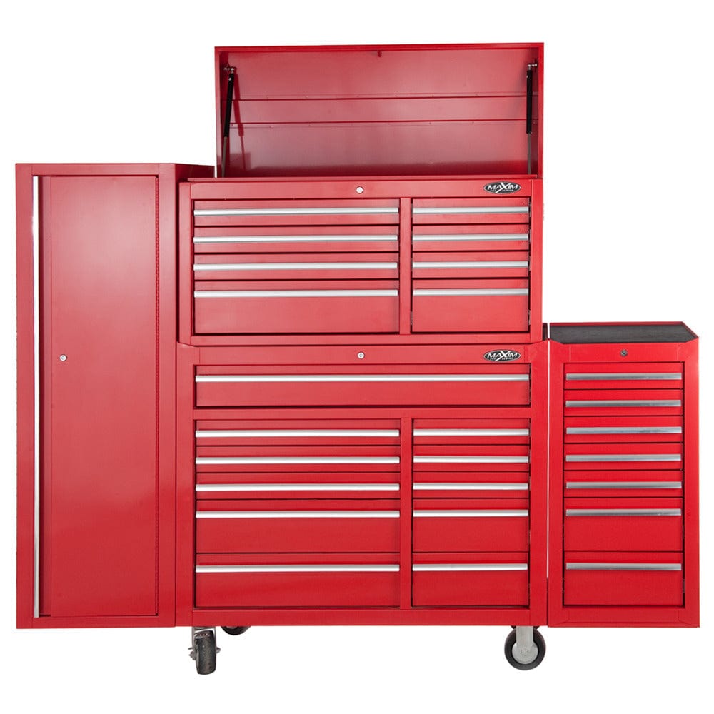 Maxim Pro Series 42” Combo - 42” Roll cabinet, 42” Top chest, 42” Side locker, 42” Side Cabinet MAXIM 76" Red 28 Drawer Combo Tool Box - Top Chest, Roll Cabinet, Locker, Side Cabinet Mechanic Toolbox