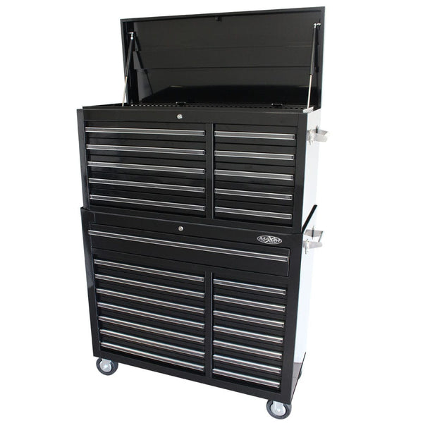 Maxim Pro Series 42” Combo - 42” Roll cabinet, 42” Top chest MAXIM 42" Black 25 Drawer Top Chest Roll Cabinet Toolbox