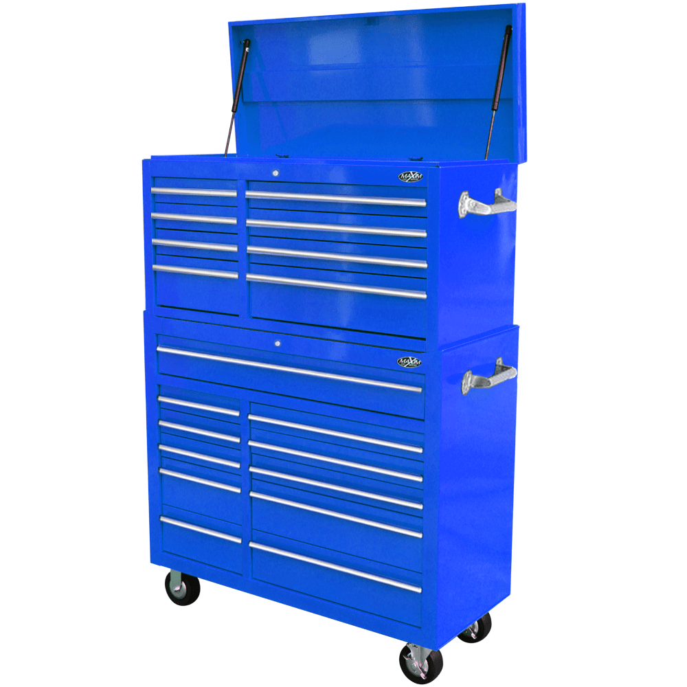 Maxim Pro Series 42” Combo - 42” Roll cabinet, 42” Top chest MAXIM 42" Blue 19 Drawer Combo Top Chest Roll Cabinet Toolbox