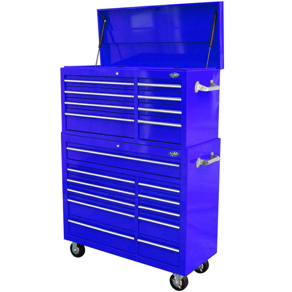 Maxim Pro Series 42” Combo - 42” Roll cabinet, 42” Top chest MAXIM 42" Blue 19 Drawer Top Chest Roll Cabinet Toolbox