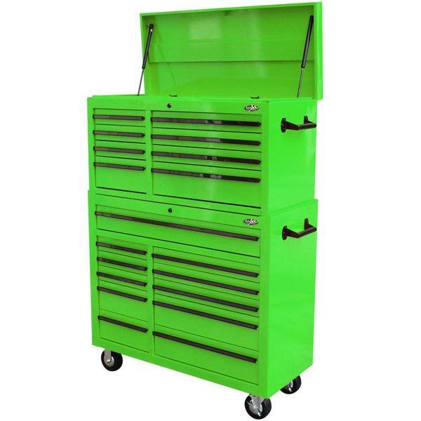 Maxim Pro Series 42” Combo - 42” Roll cabinet, 42” Top chest MAXIM 42" Green 19 Drawer Combo Top Chest Roll Cabinet Toolbox