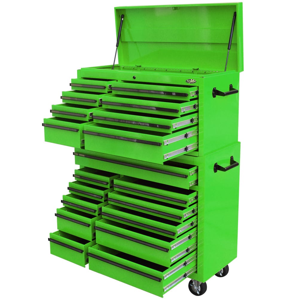 Maxim Pro Series 42” Combo - 42” Roll cabinet, 42” Top chest MAXIM 42" Green 19 Drawer Combo Top Chest Roll Cabinet Toolbox