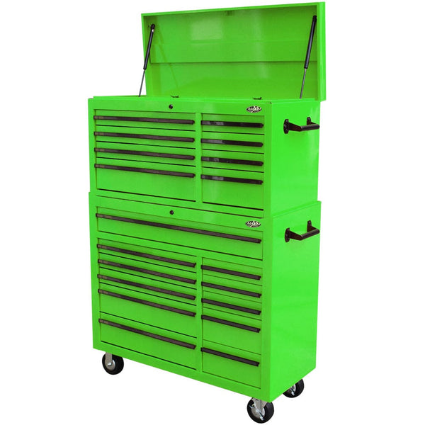 Maxim Pro Series 42” Combo - 42” Roll cabinet, 42” Top chest MAXIM 42" Green 19 Drawer Top Chest Roll Cabinet Toolbox