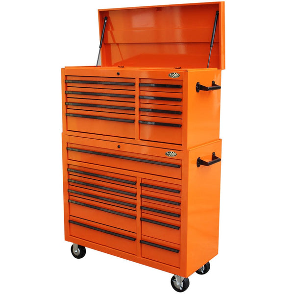 Maxim Pro Series 42” Combo - 42” Roll cabinet, 42” Top chest MAXIM 42" Orange 19 Drawer Top Chest Roll Cabinet Toolbox