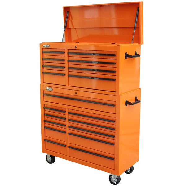 Maxim Pro Series 42” Combo - 42” Roll cabinet, 42” Top chest MAXIM 42" Orange 19 Drawer Top Chest Roll Cabinet Toolbox