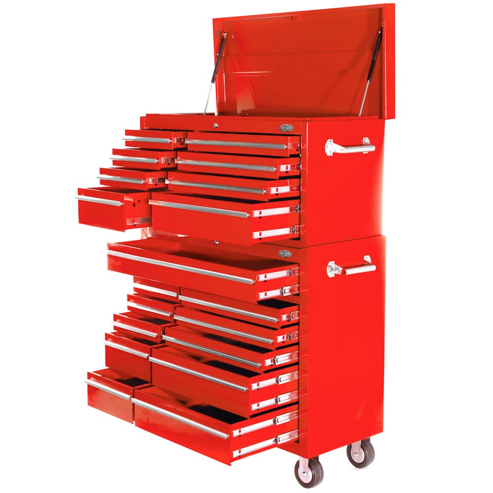 Maxim Pro Series 42” Combo - 42” Roll cabinet, 42” Top chest MAXIM 42" Red 19 Drawer Combo Top Chest Roll Cabinet Toolbox