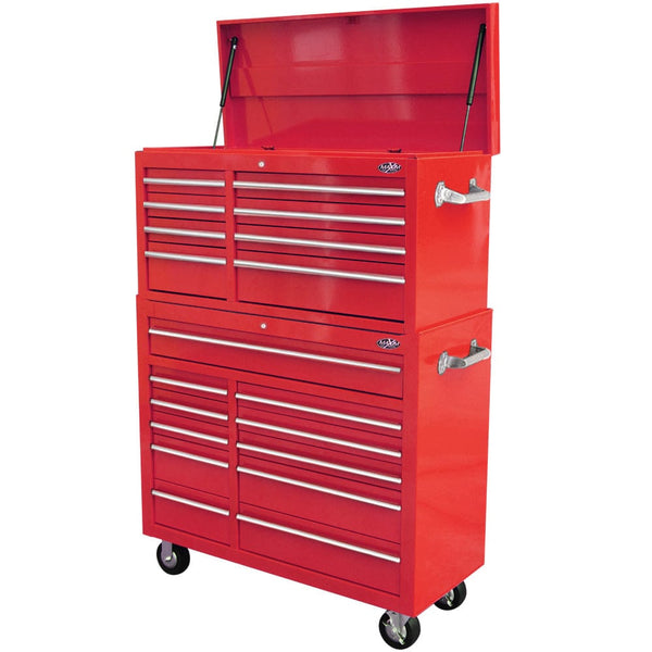 Maxim Pro Series 42” Combo - 42” Roll cabinet, 42” Top chest MAXIM 42" Red 19 Drawer Combo Top Chest Roll Cabinet Toolbox