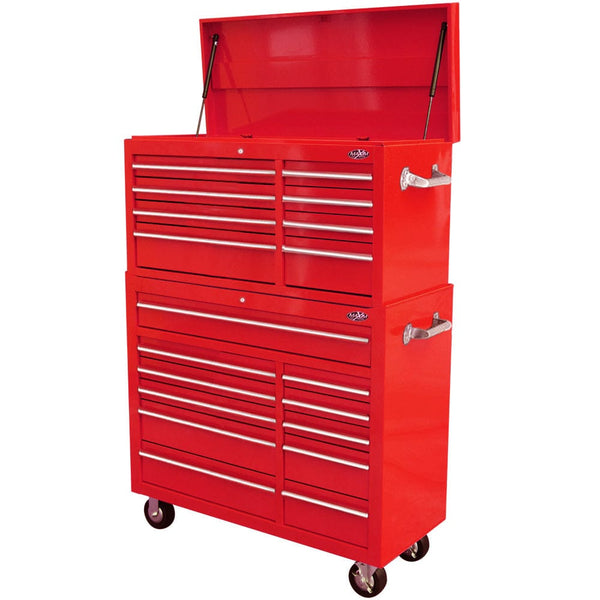 Maxim Pro Series 42” Combo - 42” Roll cabinet, 42” Top chest MAXIM 42" Red 19 Drawer Top Chest Roll Cabinet Toolbox