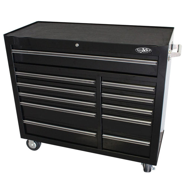 Maxim Pro Series 42” Workstation - 42” Roll cabinet +/- Stainless Steel Top MAXIM 42" Black 11 Drawer Roll Cabinet Storage Toolbox