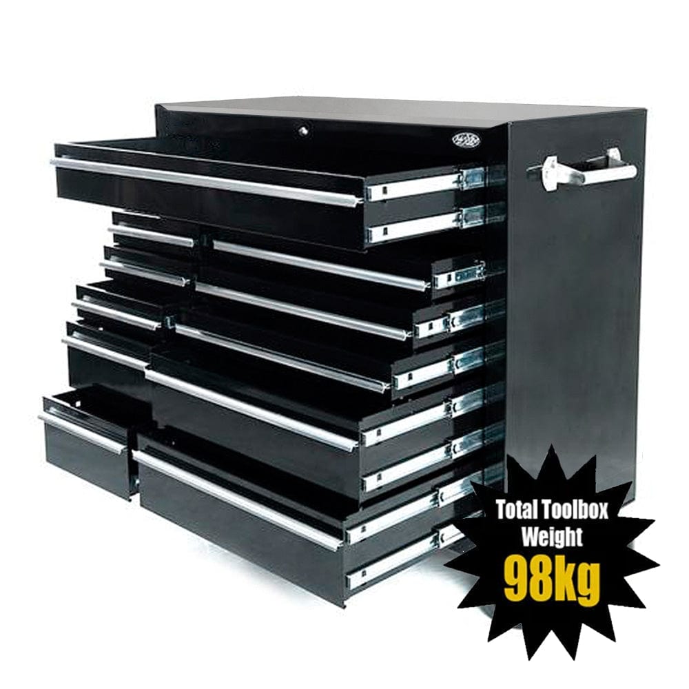 Maxim Pro Series 42” Workstation - 42” Roll cabinet +/- Stainless Steel Top MAXIM 42" Black 11 Drawer Roll Cabinet Storage Toolbox