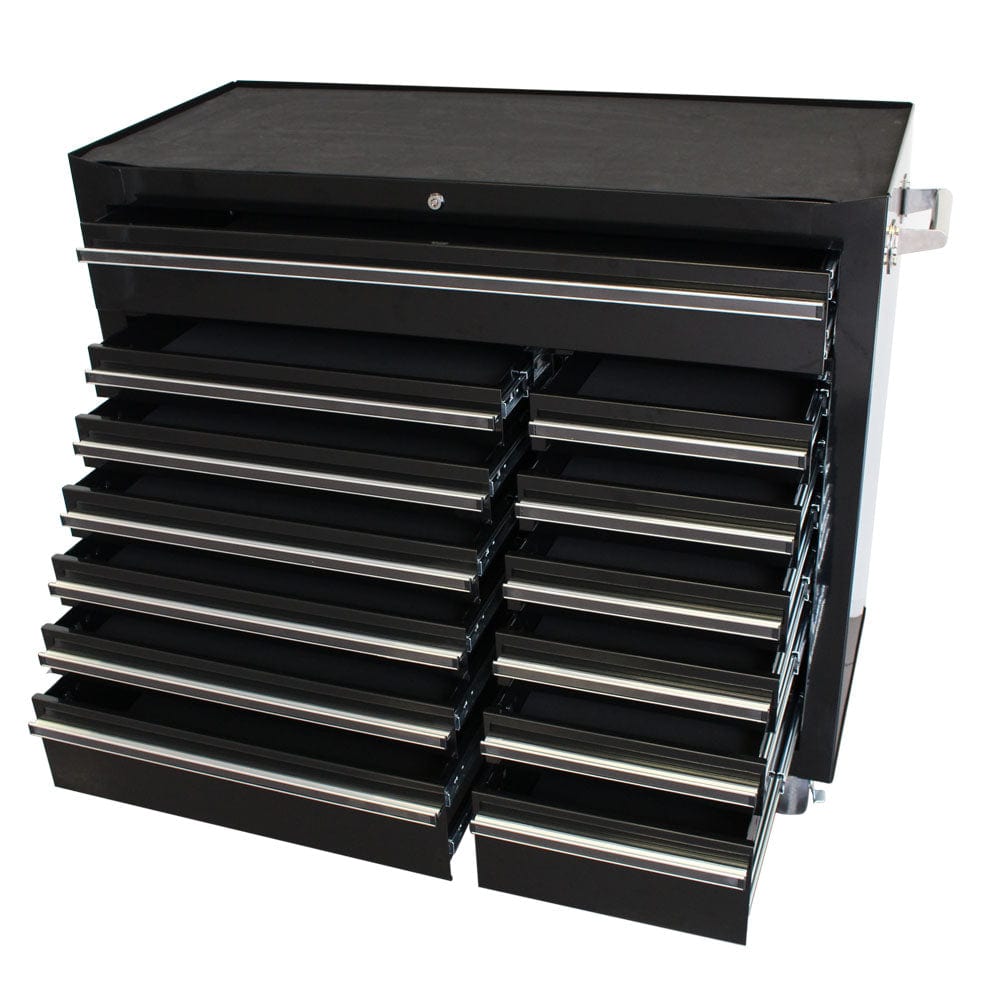 Maxim Pro Series 42” Workstation - 42” Roll cabinet +/- Stainless Steel Top MAXIM 42" Black 13 Drawer Roll Cabinet Storage Toolbox