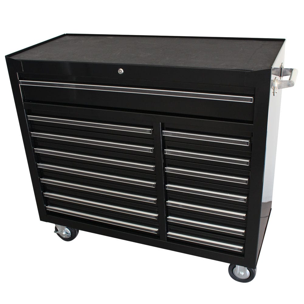 Maxim Pro Series 42” Workstation - 42” Roll cabinet +/- Stainless Steel Top MAXIM 42" Black 15 Drawer Roll Cabinet Storage Toolbox