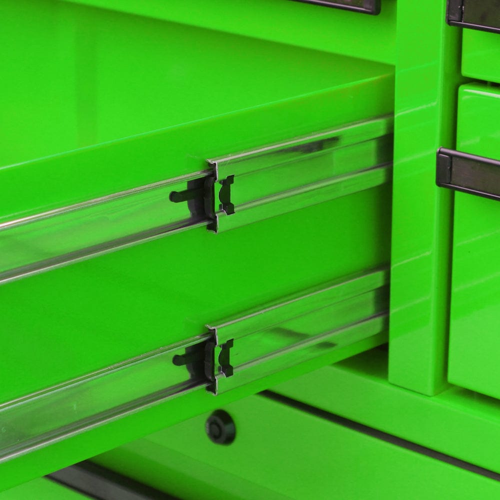 Maxim Pro Series 42” Workstation - 42” Roll cabinet +/- Stainless Steel Top MAXIM 42" Green 11 Drawer Roll Cabinet Storage Toolbox