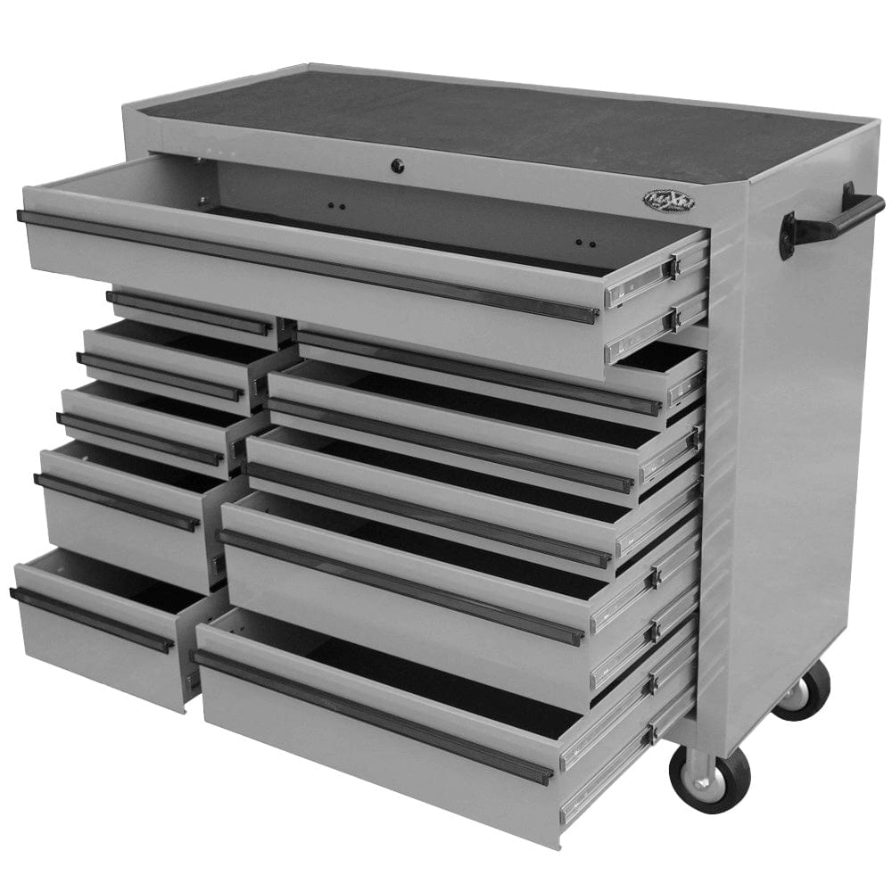 Maxim Pro Series 42” Workstation - 42” Roll cabinet +/- Stainless Steel Top MAXIM 42" Nardo Grey 11 Drawer Roll Cabinet Storage Toolbox