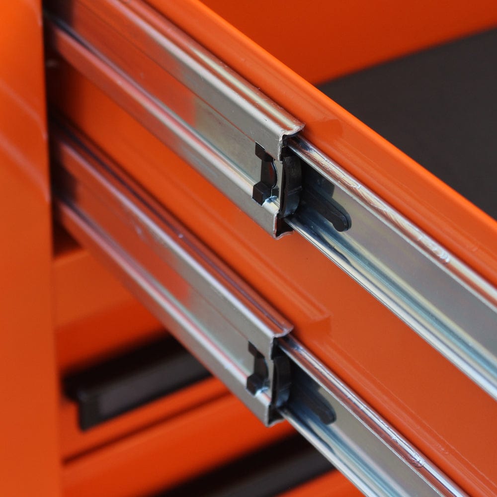 Maxim Pro Series 42” Workstation - 42” Roll cabinet +/- Stainless Steel Top MAXIM 42" Orange 11 Drawer Roll Cabinet Storage Toolbox