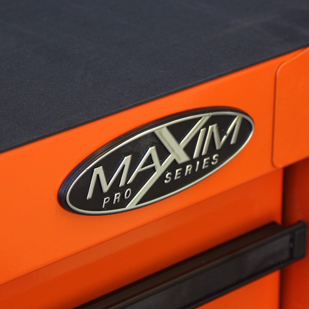 Maxim Pro Series 42” Workstation - 42” Roll cabinet +/- Stainless Steel Top MAXIM 42" Orange 11 Drawer Roll Cabinet Storage Toolbox