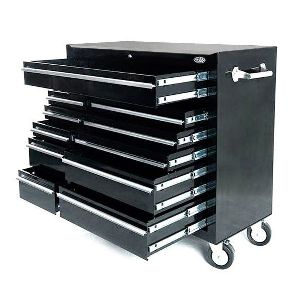 Maxim Pro Series 42” Workstation - 42” Roll cabinet +/- Stainless Steel Top Stainless Steel Top MAXIM 42" Black 11 Drawer Roll Cabinet Storage Toolbox