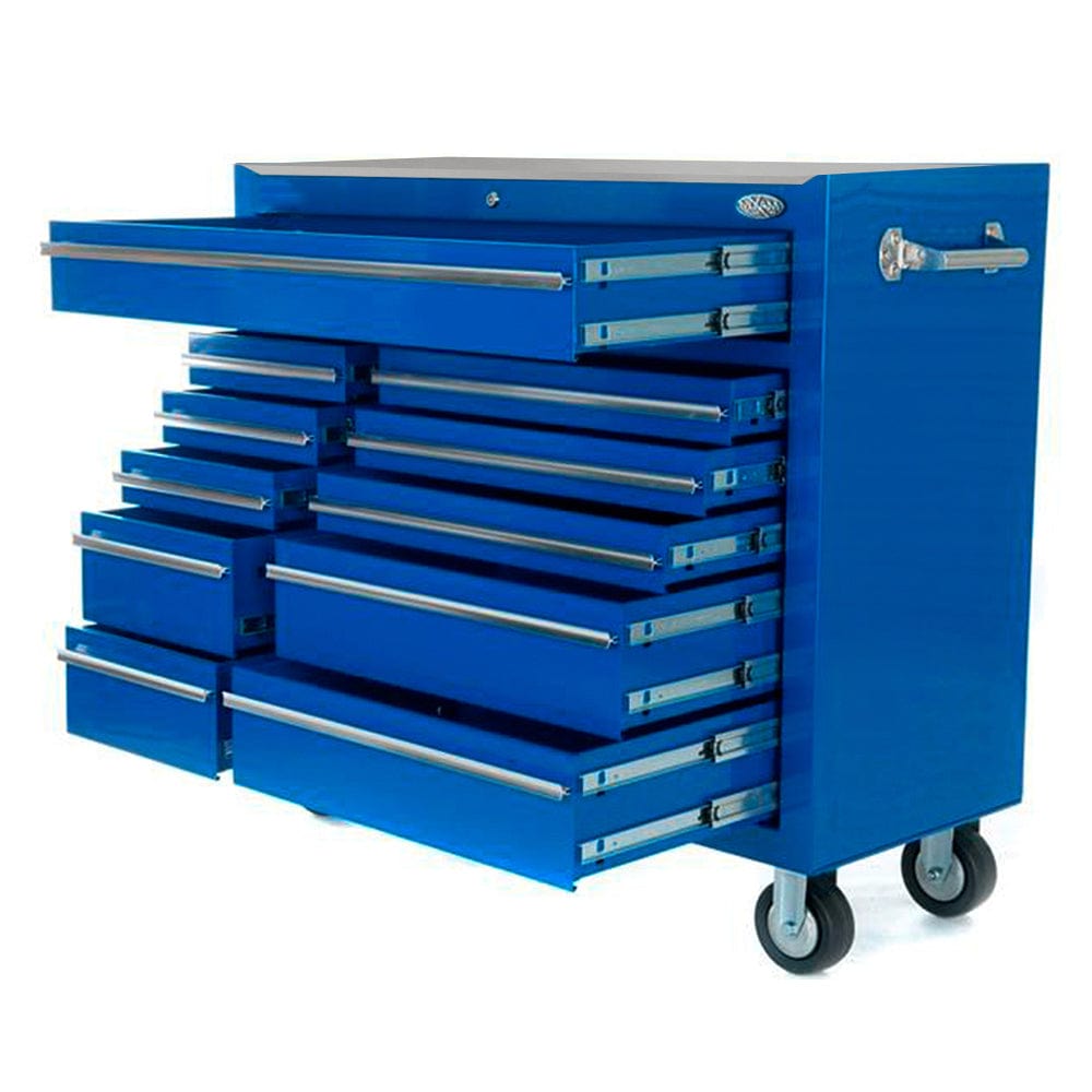 Maxim Pro Series 42” Workstation - 42” Roll cabinet +/- Stainless Steel Top Stainless Steel Top MAXIM 42" Blue 11 Drawer Roll Cabinet Storage Toolbox