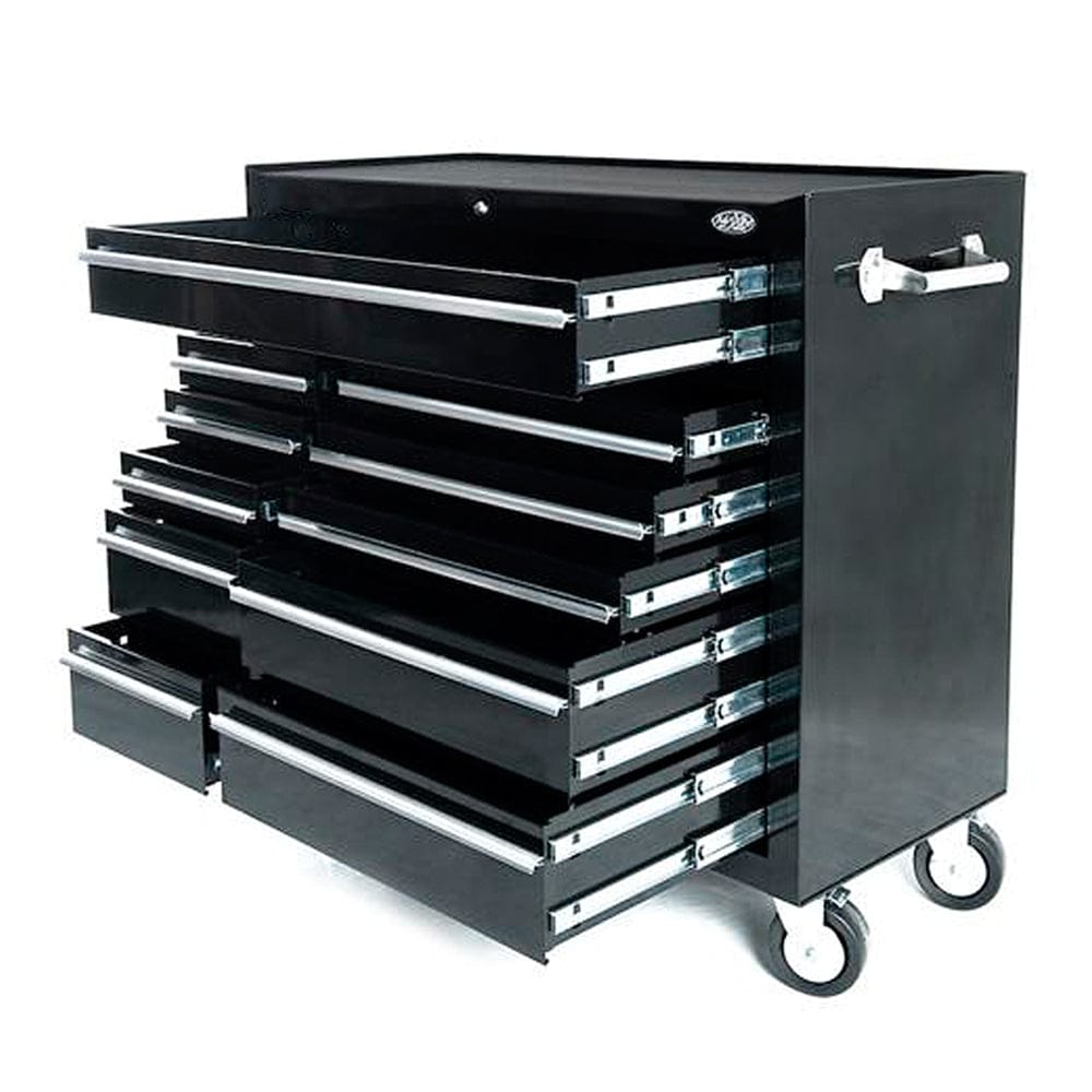 Maxim Pro Series 42” Workstation - 42” Roll cabinet +/- Stainless Steel Top Standard Top MAXIM 42" Black 11 Drawer Roll Cabinet Storage Toolbox