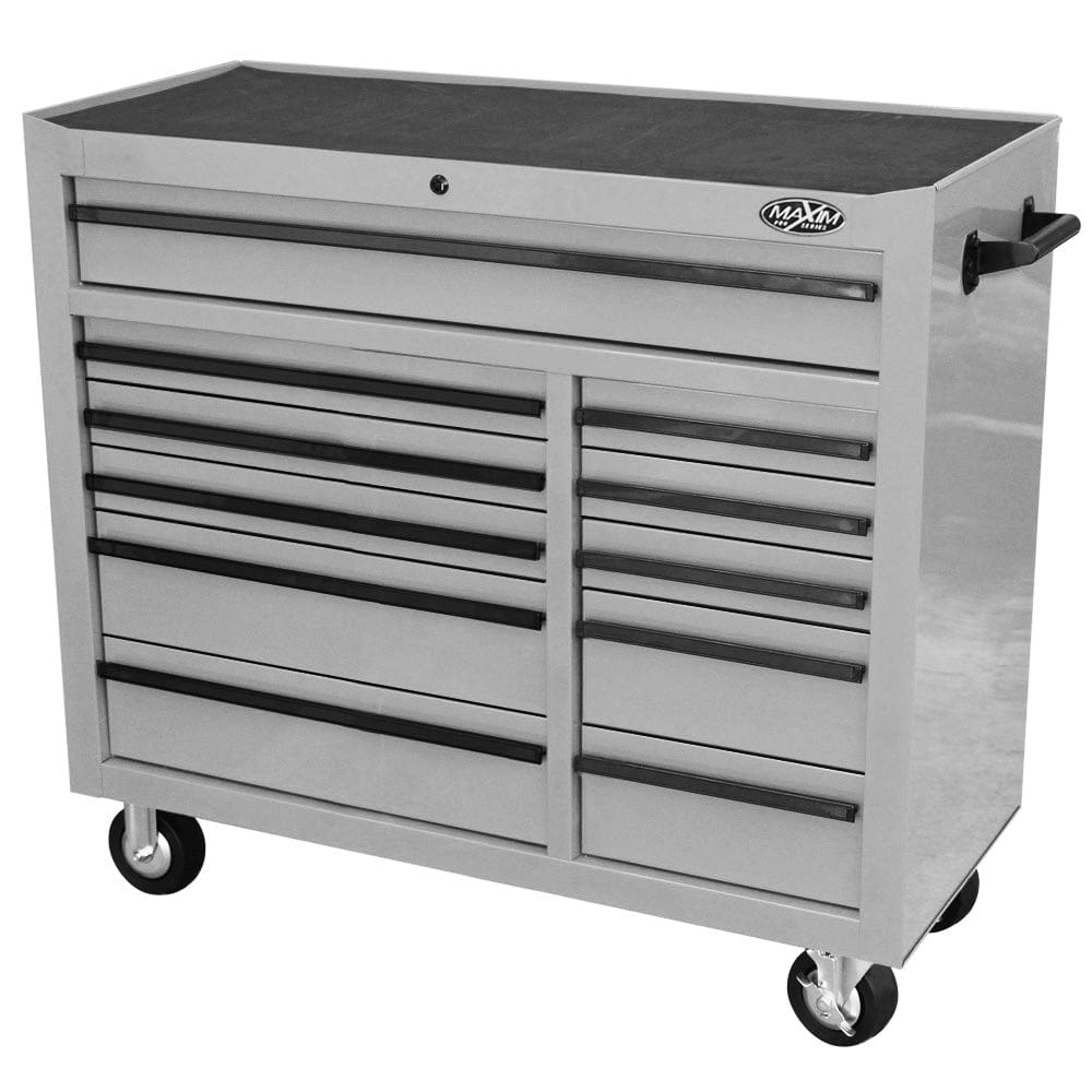 Maxim Pro Series 42” Workstation - 42” Roll cabinet +/- Stainless Steel Top Standard Top MAXIM 42" Nardo Grey 11 Drawer Roll Cabinet Storage Toolbox
